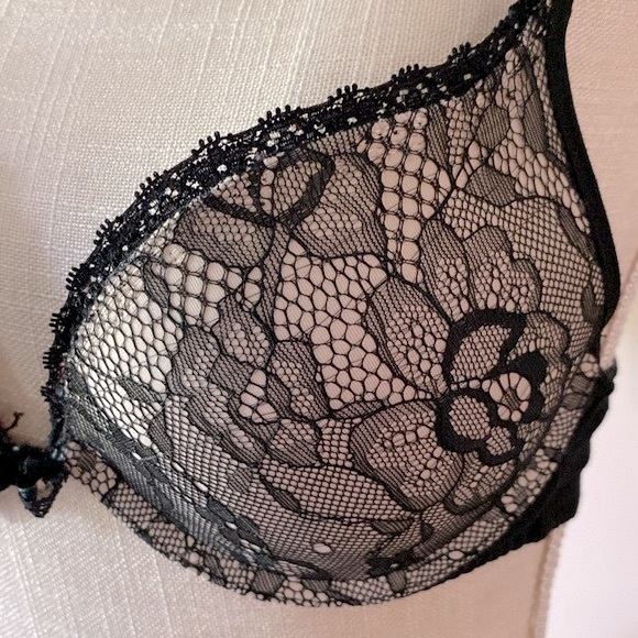 Jessica Simpson padded push up plunge black lace on white bra, underwire 34B - Picture 4 of 14